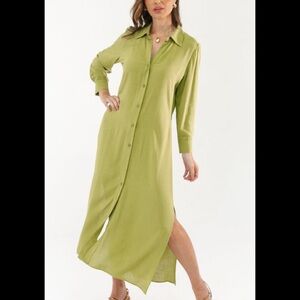 Fashion Nova Green Button-Up Shirt dress nwot size medium